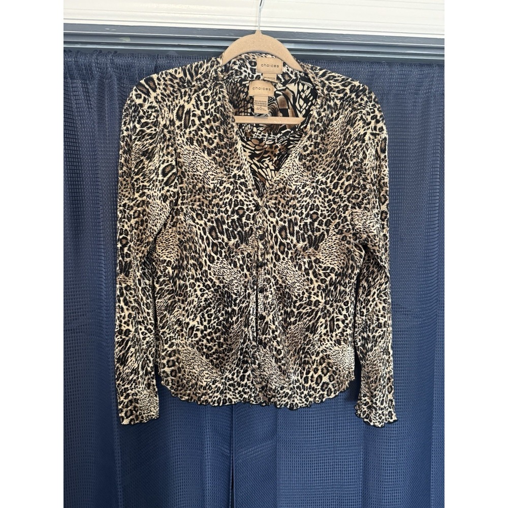 Choices Poly Cardigan Set Womens‎ Med. Leopard Print Knit 2PC Twinset Y2K Career